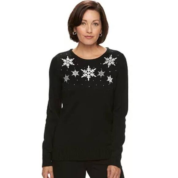 Croft & Barrow Black Embroidered Holiday Sweater Size XXL NWT - Picture 1 of 9